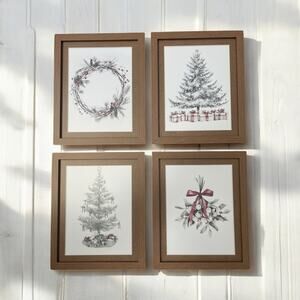 Set of 4 Rustic Farmhouse Christmas Wall Art Prints 10x8 – Unframed Holiday Deco